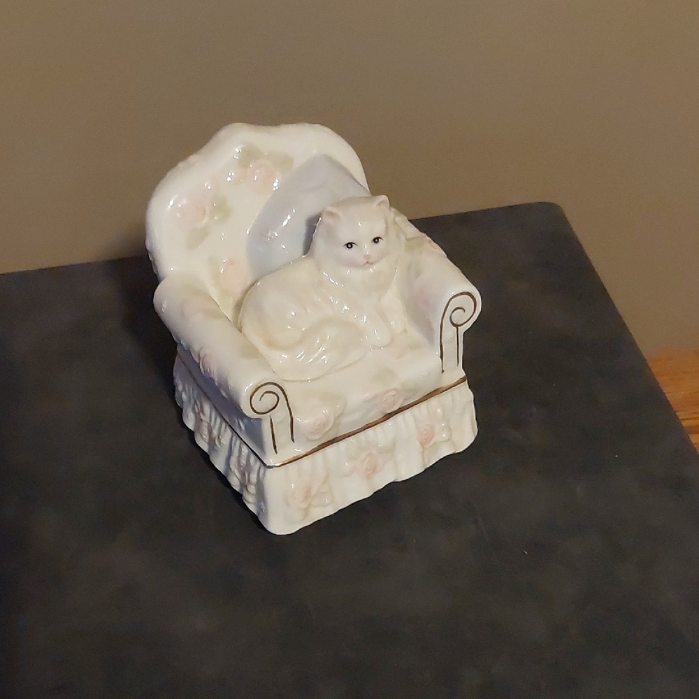 Ceramic Cat on Armchair Figurine